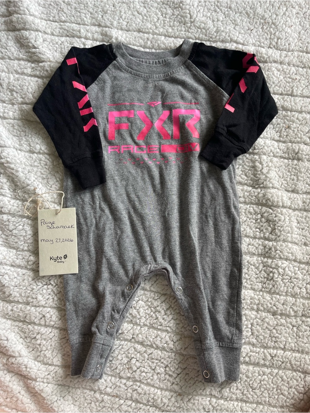 FXR Grey & Black Kids One-Piece with Pink Logo